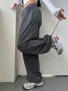 DAZY Drawstring Waist Wide Leg Pants Baggy Pants - Grey - View 5