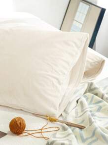 2件套奶油白色毛绒枕套，温暖厚实的水晶绒，秋冬 - 白色 - 查看 5