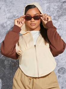 SHEIN SXY Plus Colorblock Drop Shoulder Zip Up Sweatshirt