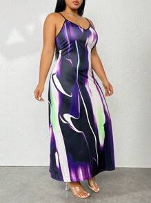 SHEIN Allurite Plus Tie Dye Cami Dress - Multicolor - View 5