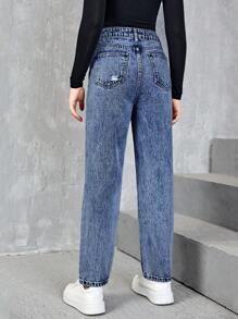 SHEIN Quần jean rách ống đứng teen girl - Rửa trung bình - Xem 2