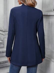 SHEIN Clasi Solid Button Detail Open Front Overcoat - Navy Blue - View 2