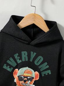 SHEIN Young Boy Cute & Comfortable Funny Bear Pattern Sweatshirt - Black - View 3