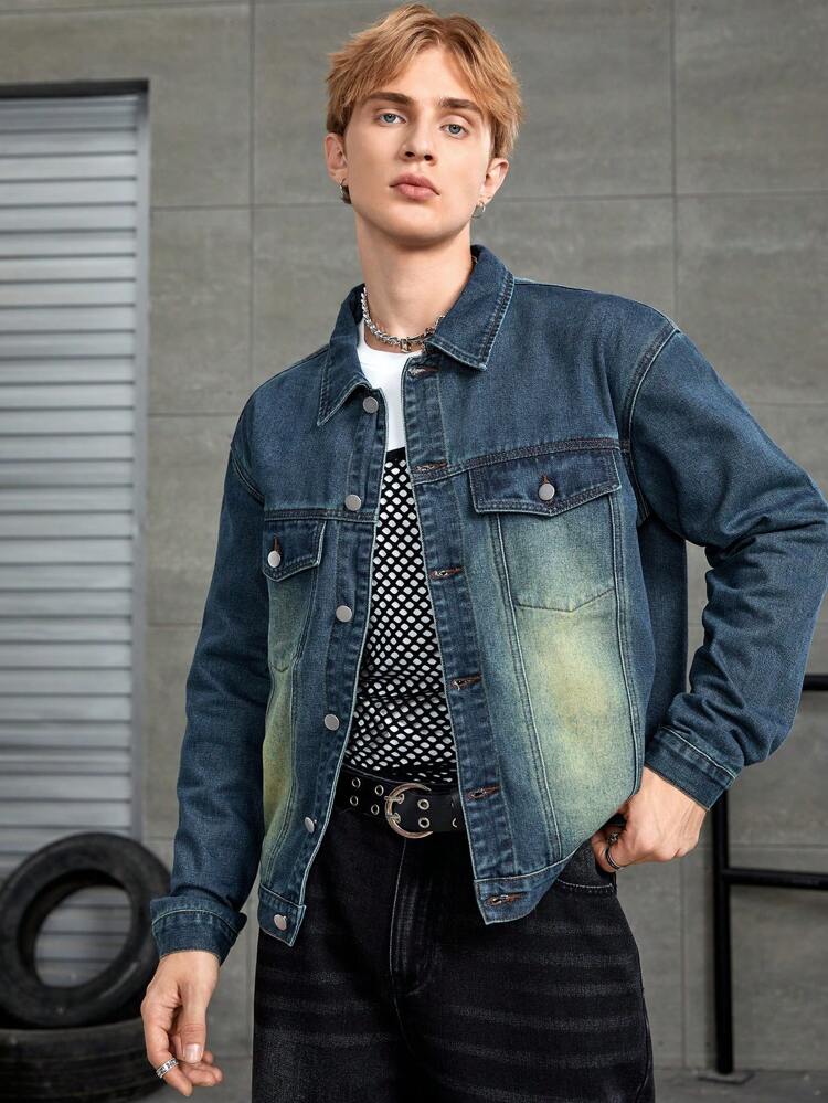 Men Flap Pocket Denim Jacket