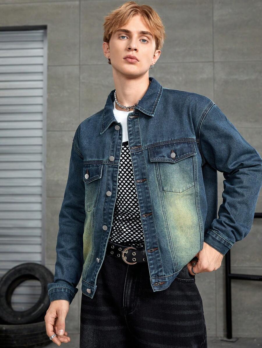 Manfinity Hypemode Men Flap Pocket Denim Jacket - Blue - View 1