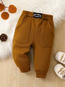 Baby Boy Letter Patched Detail Sweatpants - Brown - View 1
