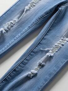 男小童破洞斜口袋破洞牛仔褲 - 淺色水洗藍 - 查看 3