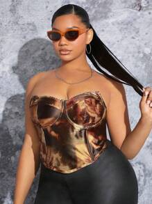 SHEIN SXY Plus Figure Graphic Bustier Tube Top - Multicolor - View 5