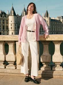 SHEIN Frenchy Solid Button Front Cardigan - Baby Pink - View 6