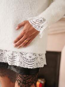 SHEIN Frenchy Ren tương phản Thả vai Áo len - trắng - Xem 3