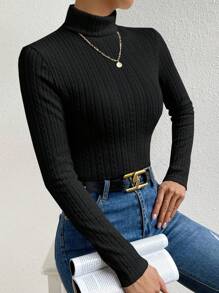 RosyDaze Dames effen kleur dagelijks te dragen coltrui kabel gebreide tee