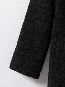 SHEIN Tween Girl 1pc Solid Button Front Overcoat - Black - View 4