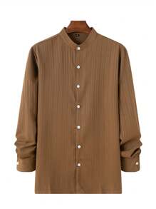 Men Solid Button Up Shirt - Brown - View 2