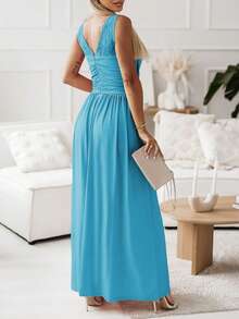 素色高衩洋裝 - 淺藍色 - 查看 2