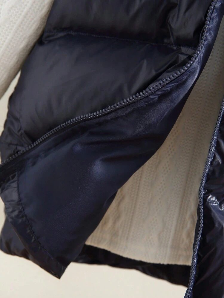 Young Boy 1pc Zipper Hooded Vest Padded Coat