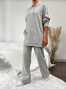 EURMUSE Drop Shoulder Drawstring Hoodie & Pants - Grey - View 5