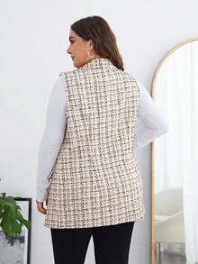 SHEIN Clasi Plus Flap Pocket Tweed Vest Blazer - Multicolor - View 2