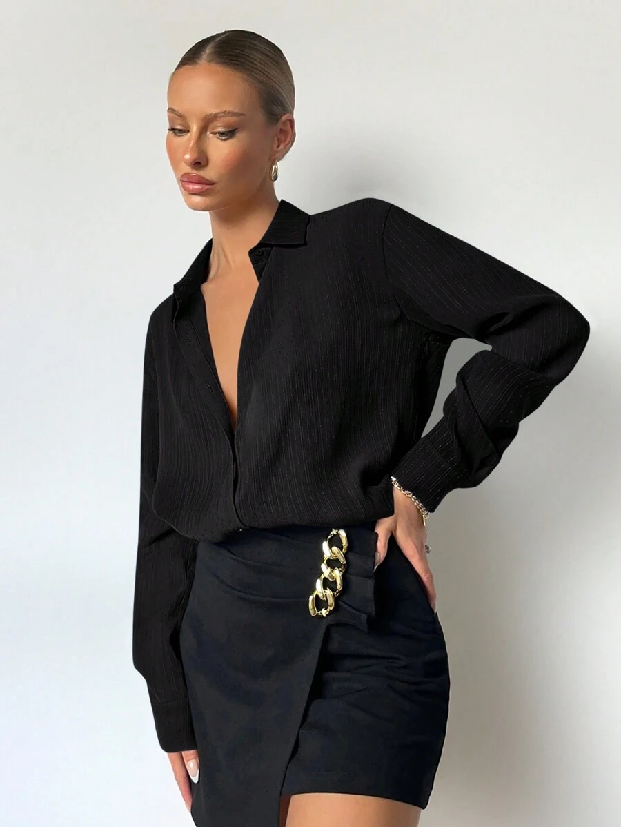 BizChic Camicia monocolore con bottone frontale - nero - Visualizzare 1