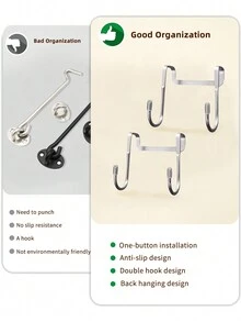 Madebyblanc 1入組門上抽屜櫥櫃鉤,不銹鋼雙S形鉤支架衣架 - 銀色 - 查看 7