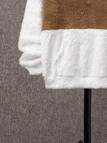 SHEIN Tween Boy Two Tone Cartoon Embroidery Kangaroo Pocket Half Zip Teddy Hoodie - Multicolor - View 4