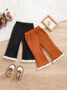 Baby Girl 2pcs Pom-pom Hem Flare Leg Pants - Multicolor - View 1