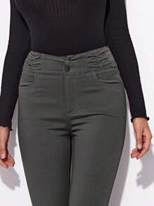 SHEIN 女性時尚休閒純色修身長褲 - 深灰色 - 查看 5