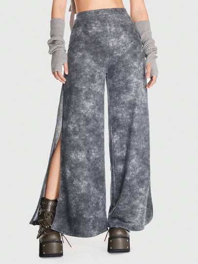 Grunge Punk Tie Dye Split Hem Wide Leg Sweatpants