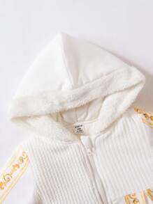 Girls Baby Baroque Print Zip Up Hooded Fold Pleated Detail Fold Pleated Detail Coat - Multicolor - View 7