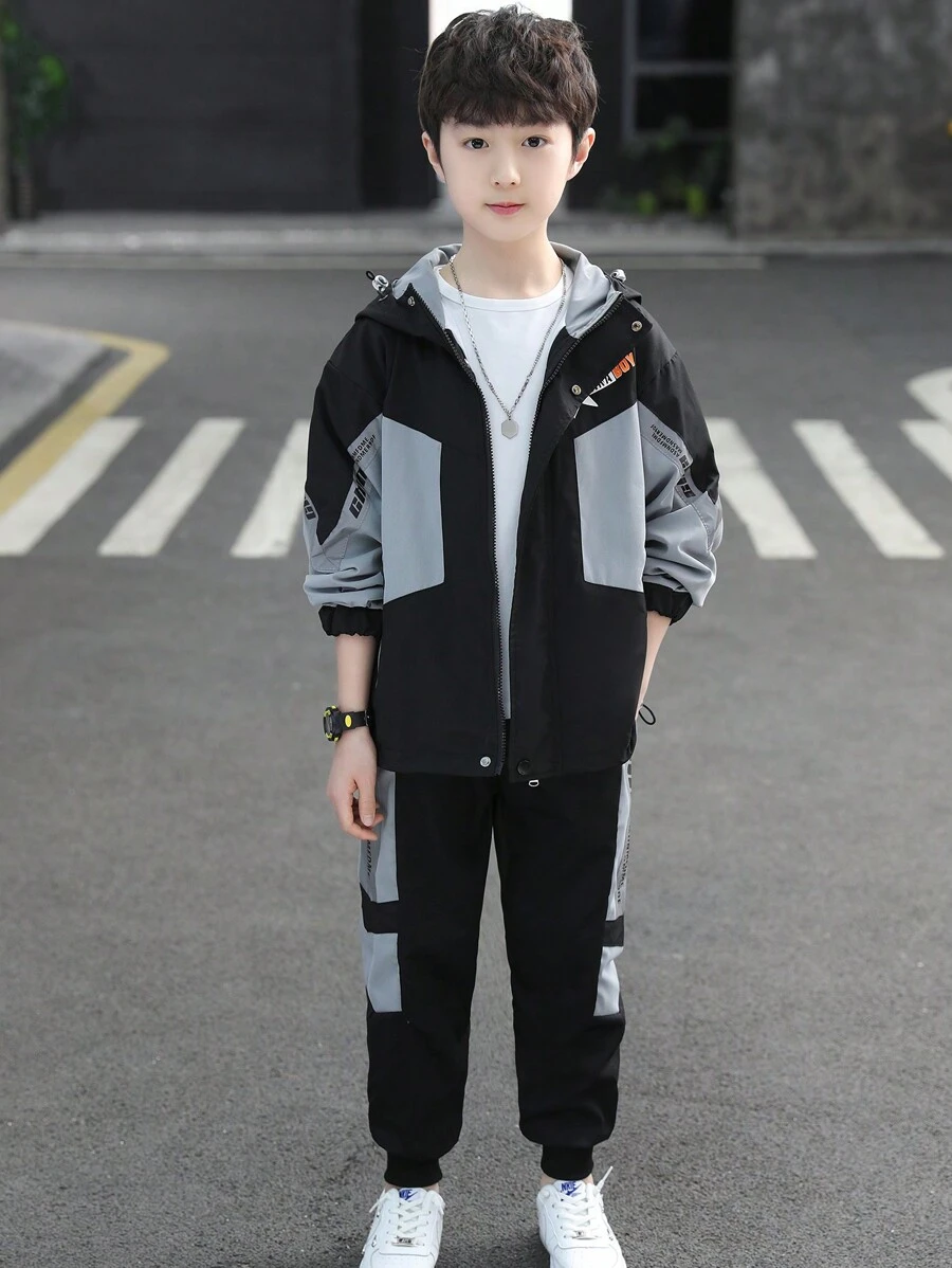 Set jachetă și pantaloni de sport Tween Boys Letter Graphic Colorblock