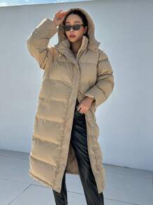 DAZY Zip Up Hooded Padded Coat For Winter, Winter Women Clothes, Padded Coat Women - Khaki - View 6