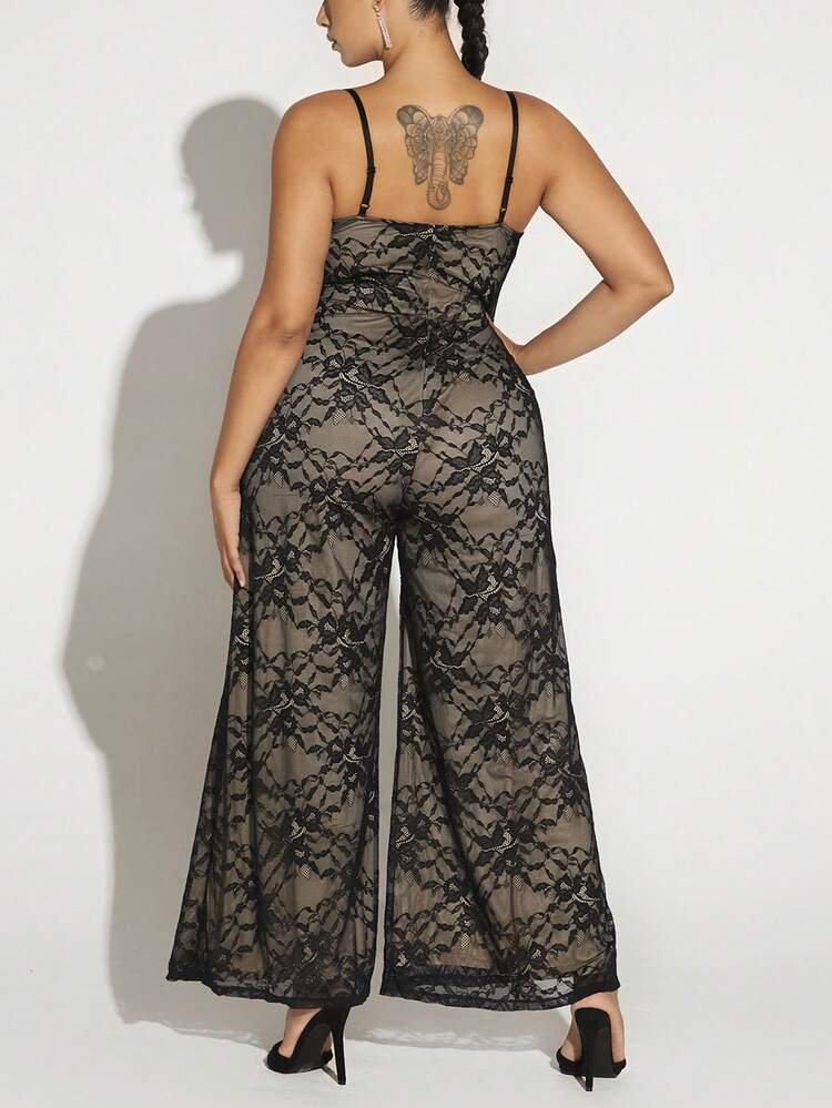 Plus Size Lace Wide Leg Jumpsuit