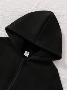 SHEIN Áo nỉ giữ nhiệt có lót, in hình gấu, túi kangaroo, dây rút, dành cho bé gái tuổi teen. - màu đen - Xem 6