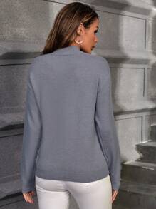 Aveloria Fringe Trim Mock Neck Drop Shoulder Sweater