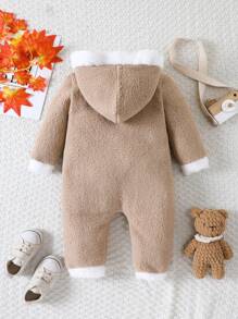 女嬰熊刺繡 3D 耳朵設計連帽泰迪連身褲 - 彩色 - 查看 2