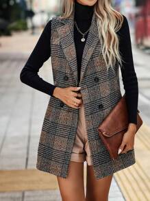 SHEIN LUNE Kẻ sọc Đôi ngực Áo khoác Vest - Nhiều màu - Xem 1