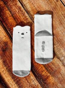 We Bare Bears X SHEIN Calcetines De Bebé Gruesos Y Cálidos A Media Pantorrilla, 3 Pares