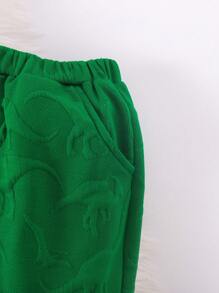 SHEIN Young Boy Dinosaur Embossed Sweatshirt & Sweatpants - Green - View 3