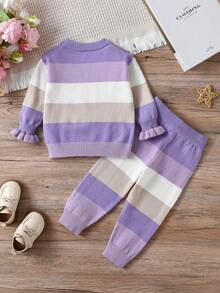 SHEIN Baby Girl Colorblock Sweater & Knit Pants - Purple - View 2