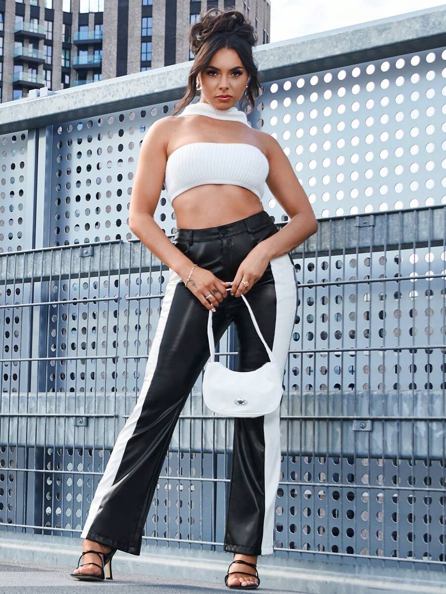 SHEIN BAE Halter Neck Crop Knit Top - White - View 1