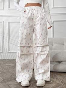 SHEIN Unity Ditsy Floral Print Wide Leg Pants - White - View 1
