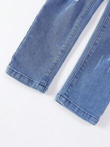 Young Boy Ripped Frayed Denim Overall Jumpsuit - Medium Wash - View 8