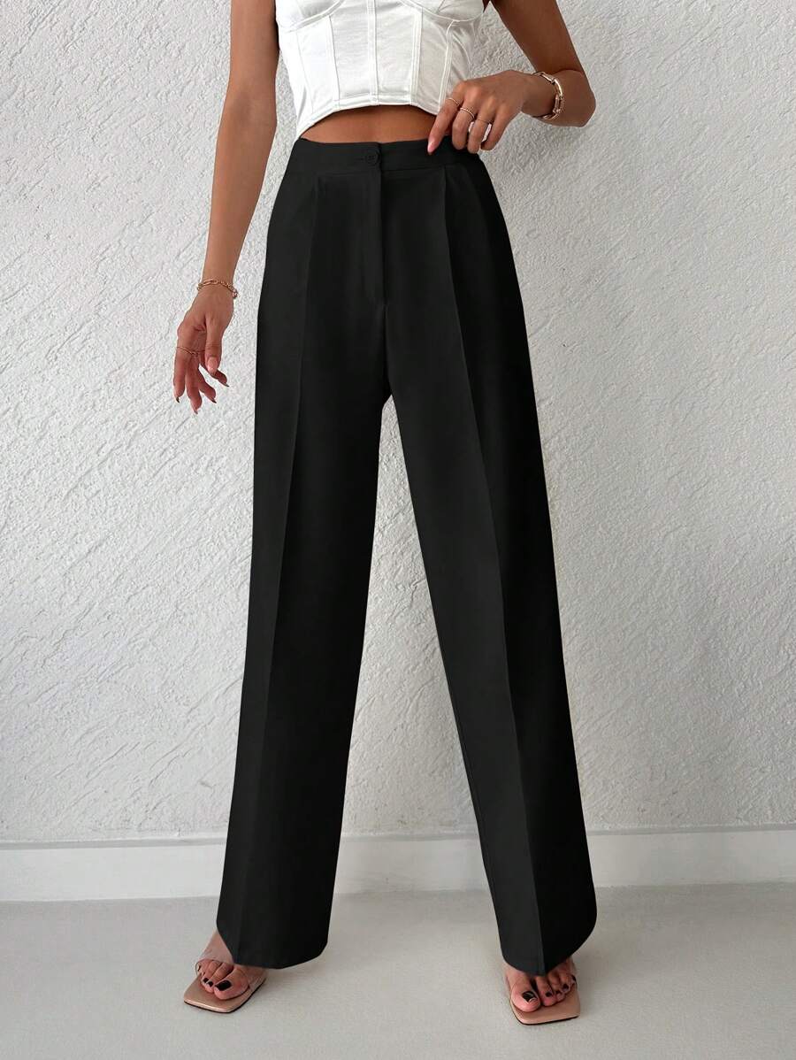 EURMUSE Pantalones rectos unicolor - Negro - Ver 1