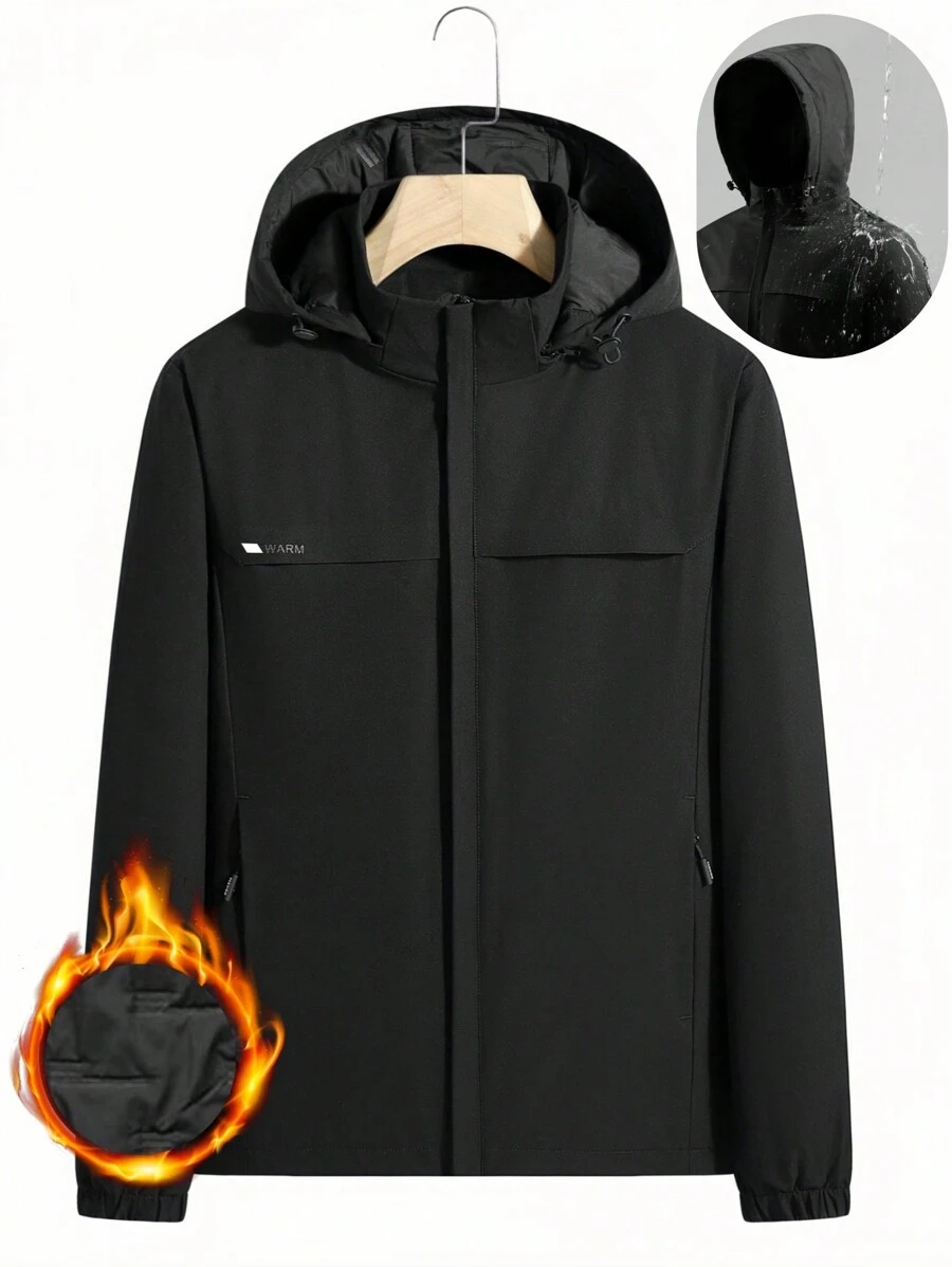 Manfinity Homme Men Zip Up Drawstring Hooded Thermal Lined Padded Coat - Black - View 1