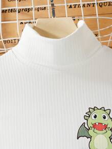 SHEIN Tween Girl Cartoon Dinosaur Print Mock Neck Tee - White - View 3