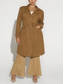 SHEIN SXY Plus Lapel Neck Double Button Placket Coat - Coffee Brown - View 1