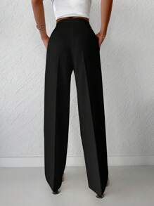 EURMUSE Pantalones rectos unicolor - Negro - Ver 2