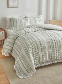 3入組波西米亞風格滌綸枕套&被子套套裝帶&流蘇,合適的適用於四季