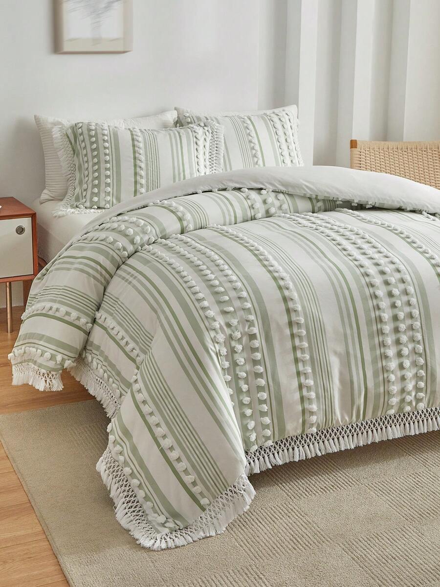 3入組波西米亞風格滌綸枕套&被子套套裝帶&流蘇,合適的適用於四季