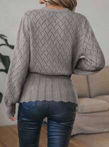 EMERY ROSE Surplice Neck Belted Pointelle Knit Cardigan - Grey - View 2
