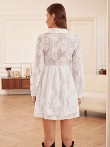 GENKIRA Váy tay phồng cắt ra phía trước Jacquard - trắng - Xem 2